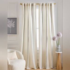 QUINCE Set Of 2 48x96 Coastal Stripe Linen Cotton Curtains Ivory / Sage